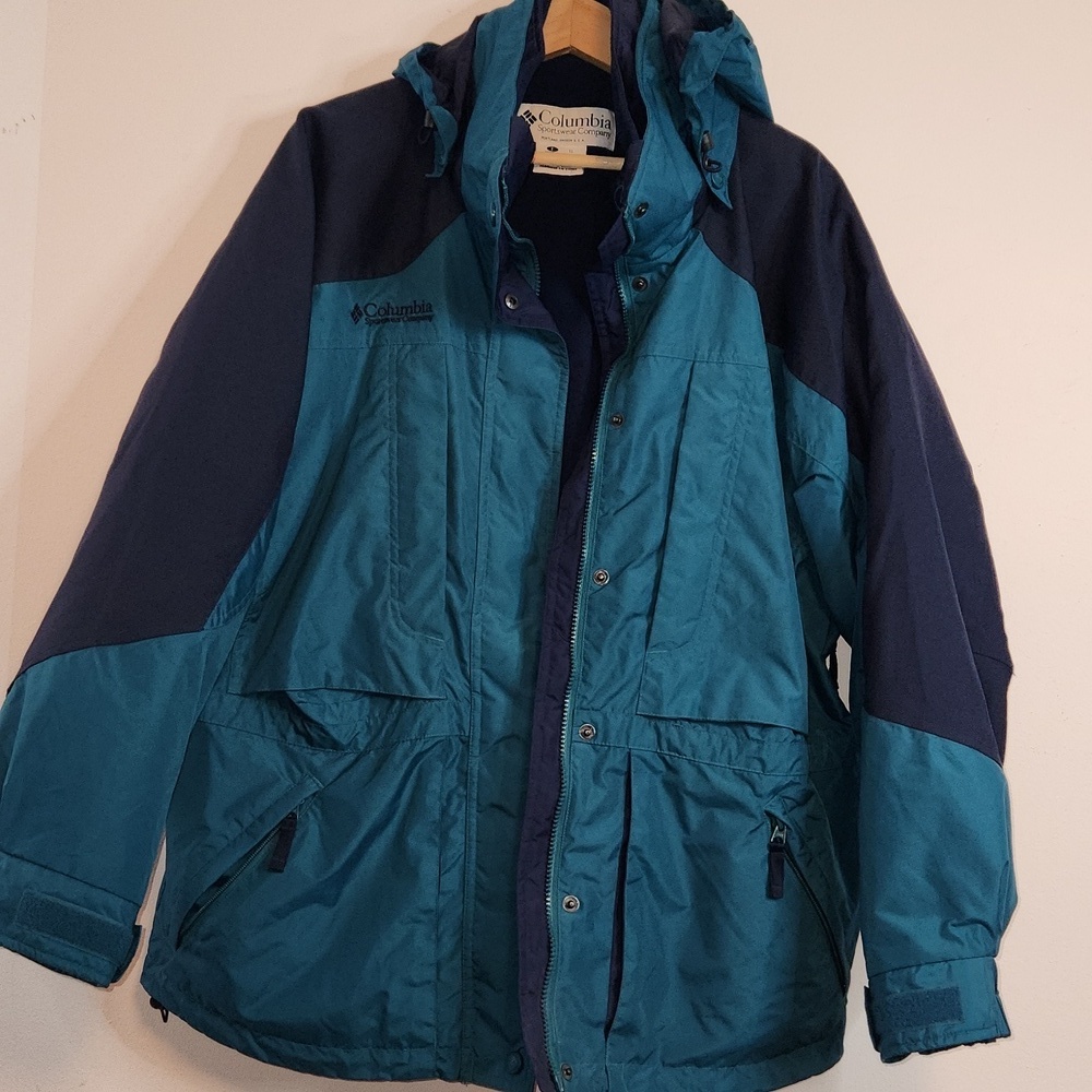Columbia Double Whammy Blue and Green Outdoor Ski Mountain Jacket size L overs